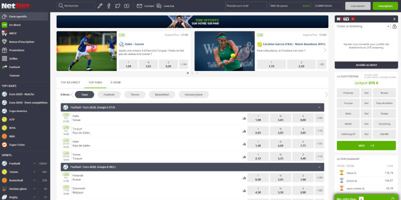 Page d'accueil du site de paris sportif NetBet